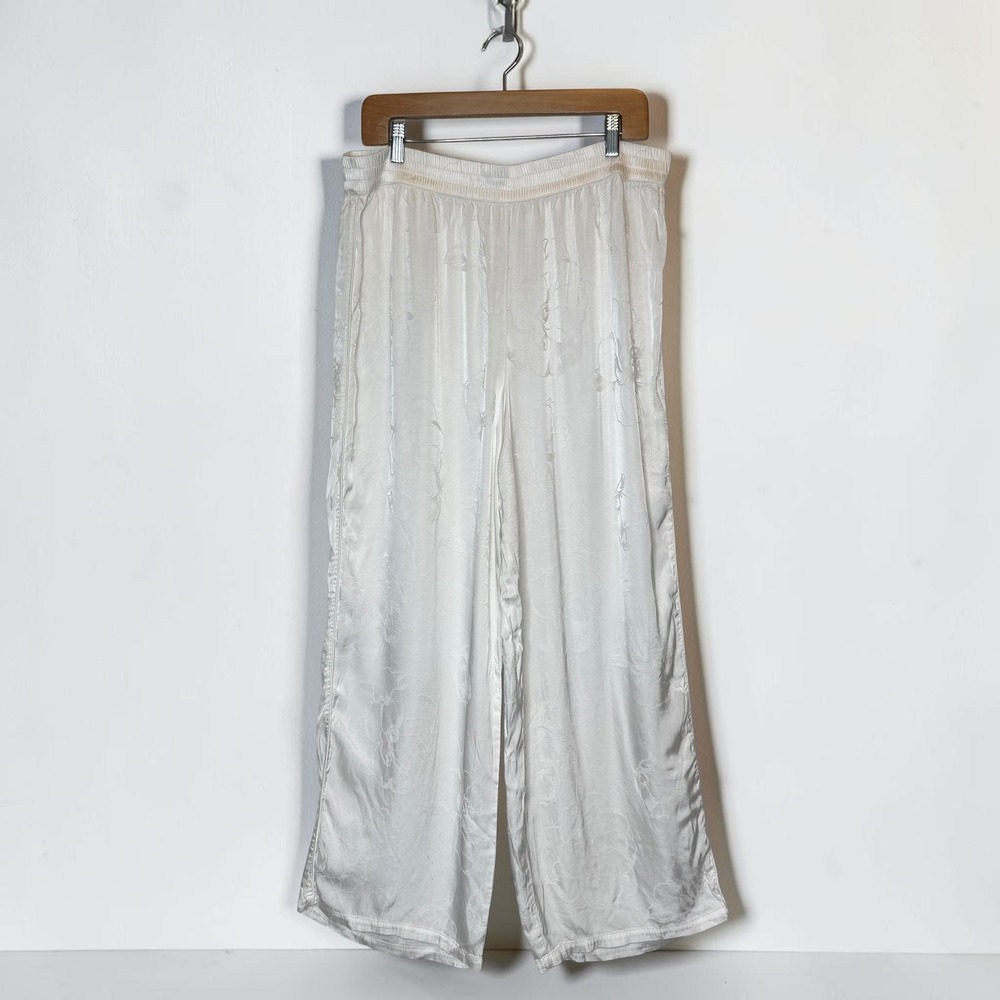 Victoria's Secret Floral Satin Jacquard Wide Leg Pants White Resort Wear Pajama